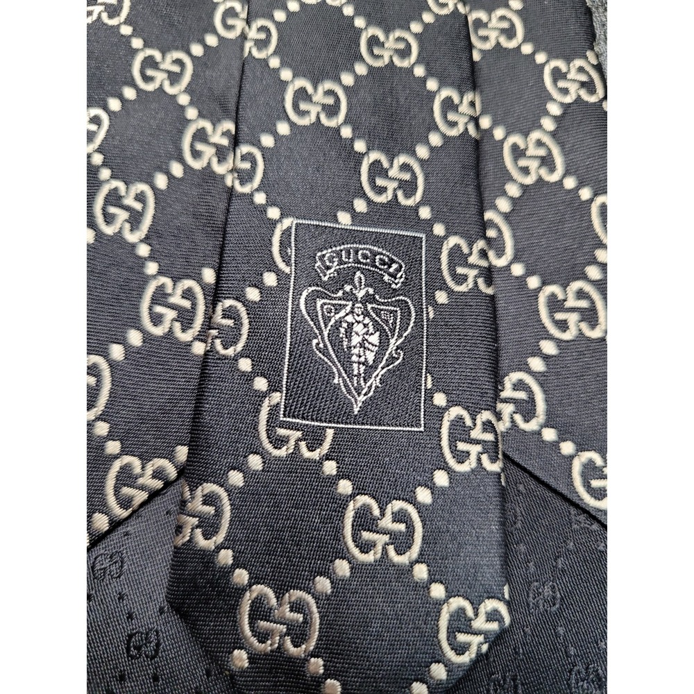 Gucci Men's Necktie Black GG Monogram Silk 3.75" x 58" Excellent - Picture 3 of 6